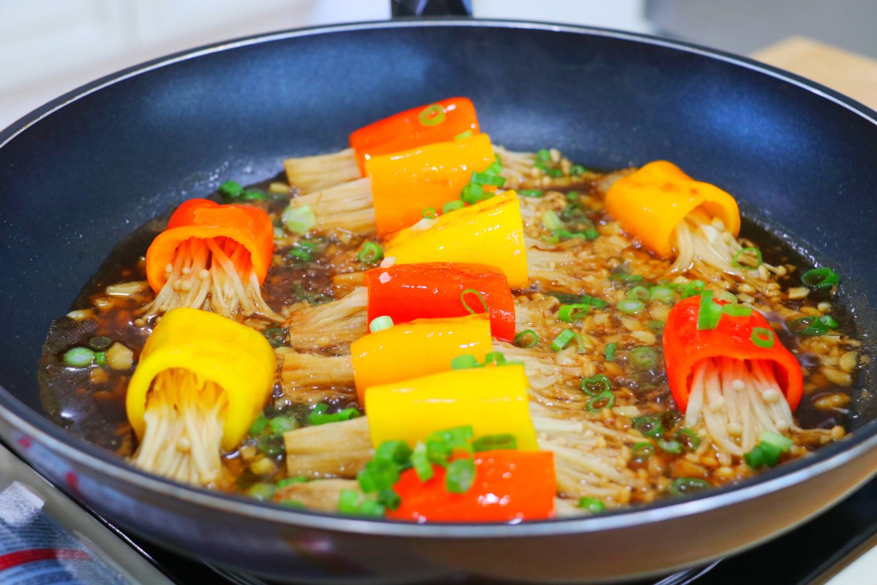Enoki Mushrooms Stuffed Sweet Peppers