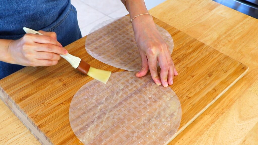 20-Min Rice Paper Scallion Pancakes 3. Brush