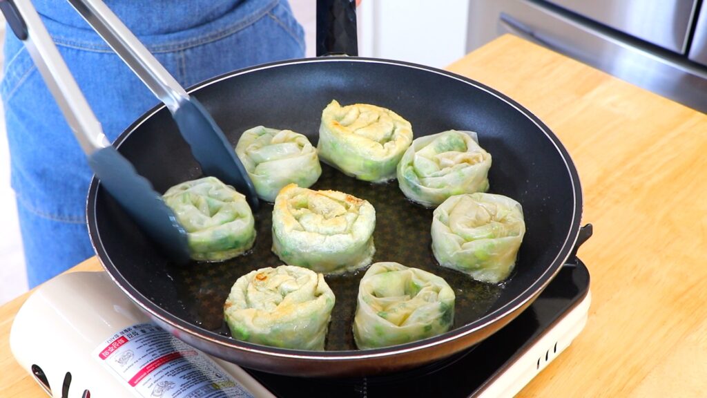 20-Min Rice Paper Scallion Pancakes 5. Pan Fried