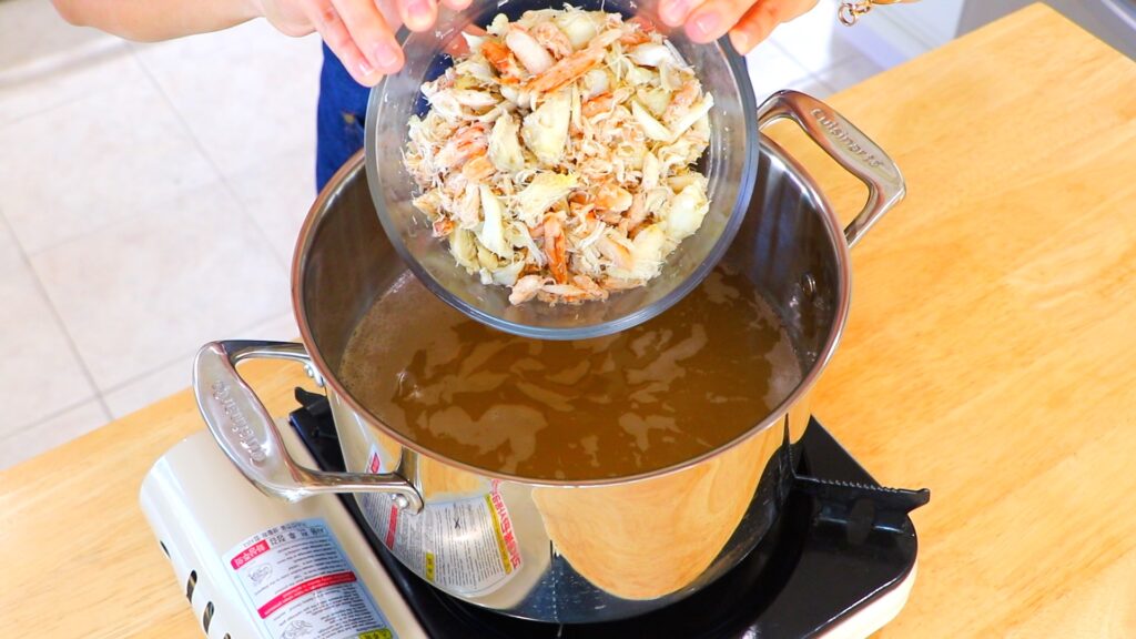 5-Min Crab Egg Drop Soup 2. Add the Crab
